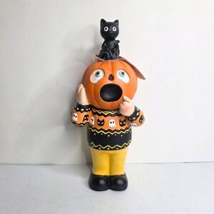 Jackolantern Pumpkin Jack Scared With Cat In Sweater Halloween Decor Figurine